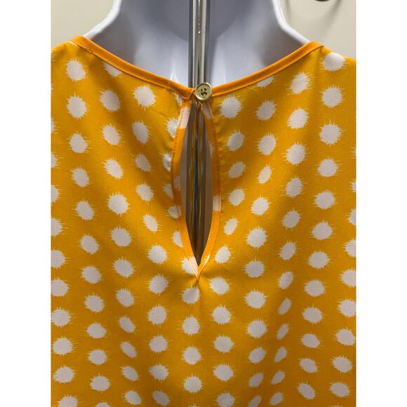 Michael Kors Womens SZ L Boxy Yellow Floaty Blouse Top Polka Dot pleated white - Picture 6 of 6